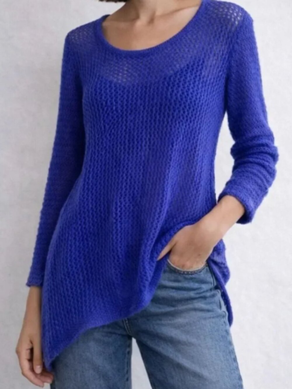 Chico's Blue Crochet Tunic Open Weave Sweater size 1
